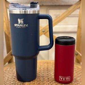 Excellent condition Stanley Navy Tumbler and YETI Red Can Holder $69